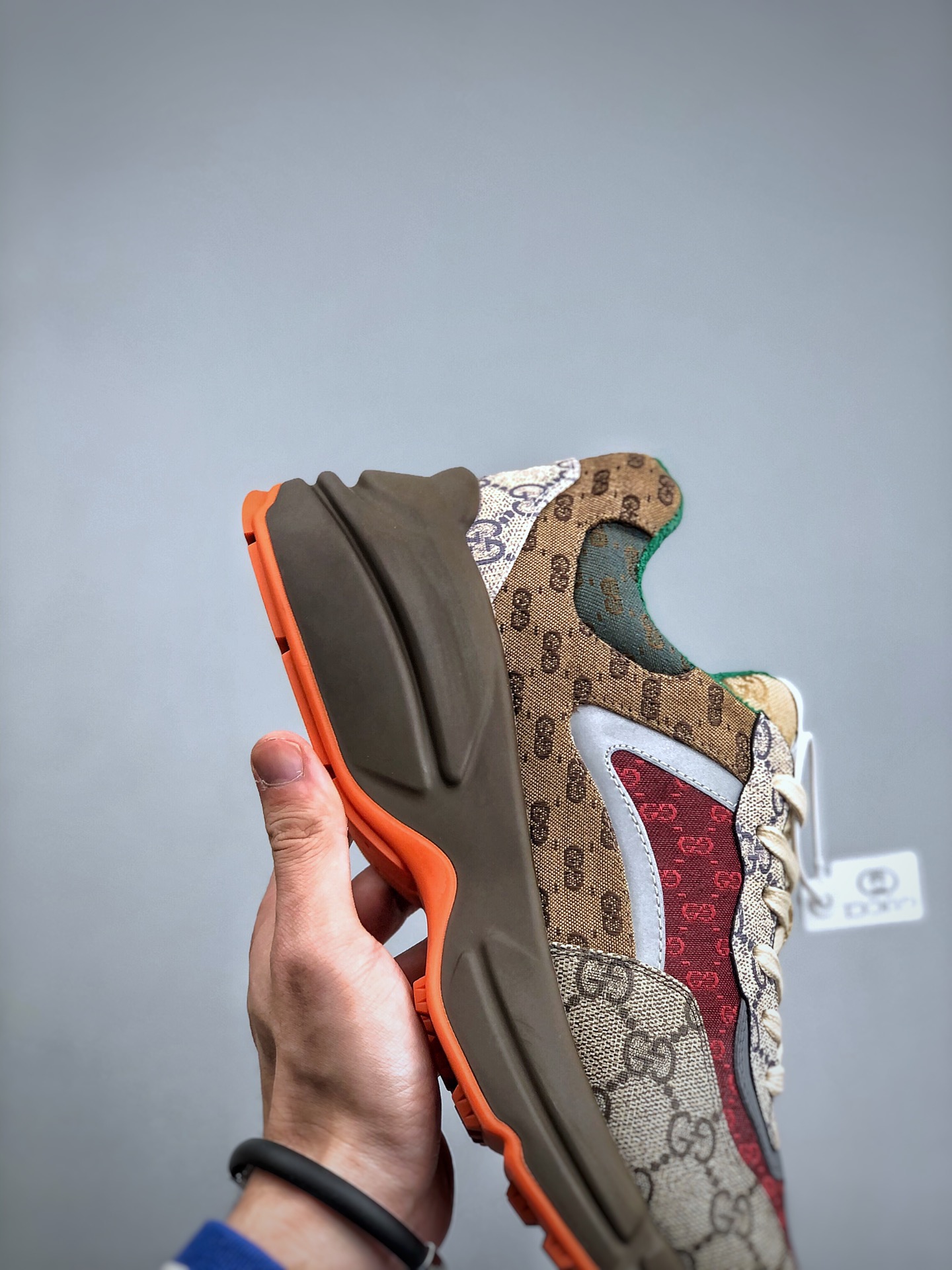 GUCCI Rhyton Fabric Double G Trendy Print Low-Top Dad Sneakers – Unisex, Red