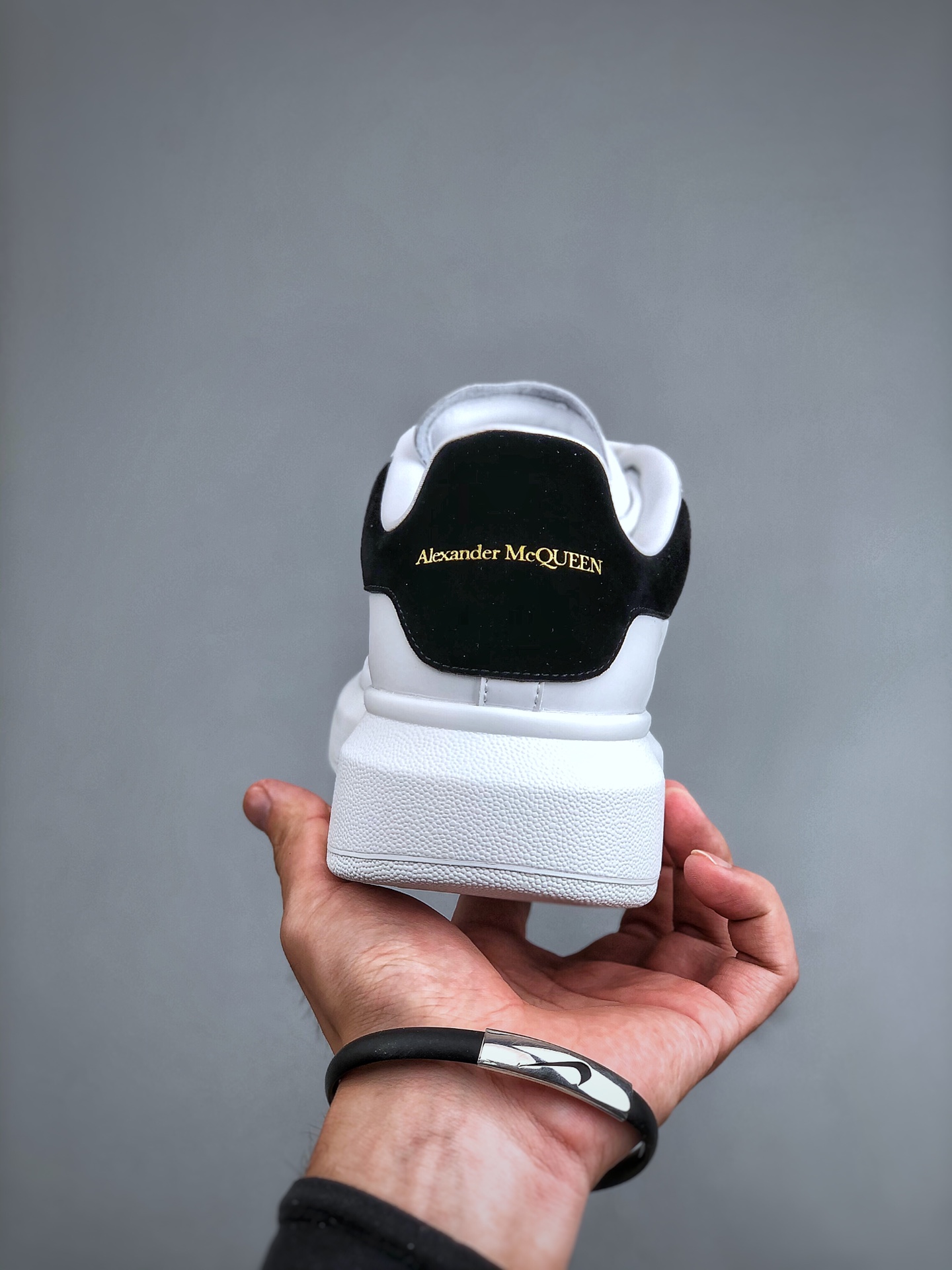 Alexander McQueen Oversized Leather Lace-Up Sneakers White/Black Heel – Unisex Low-Top