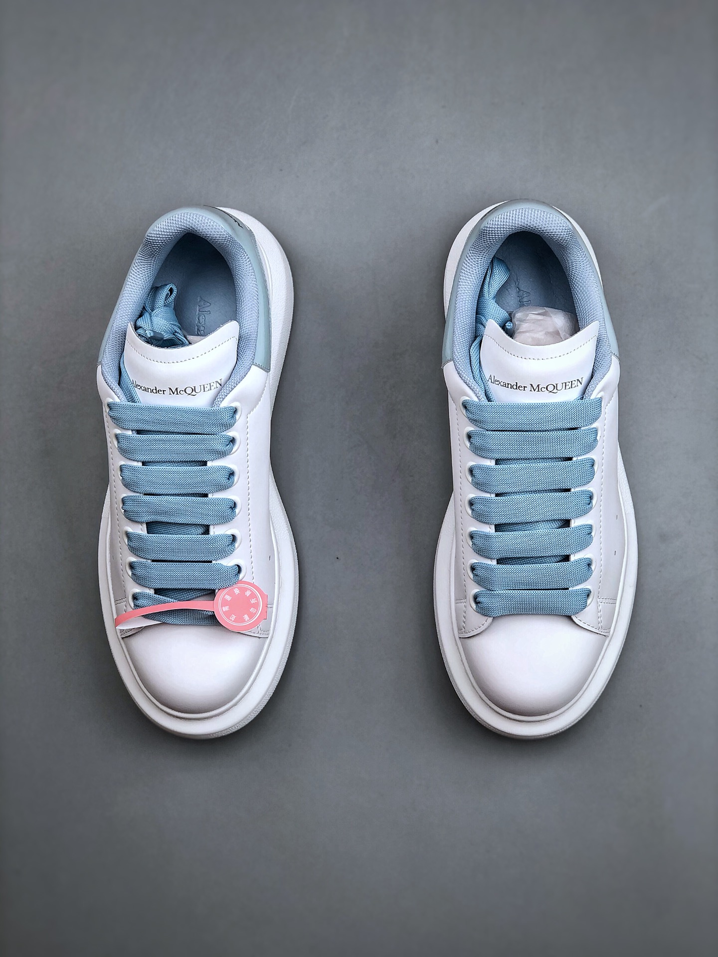 Alexander McQueen Smooth Calfskin Low-Top Casual Fashion Sneaker – Unisex, Sky Blue