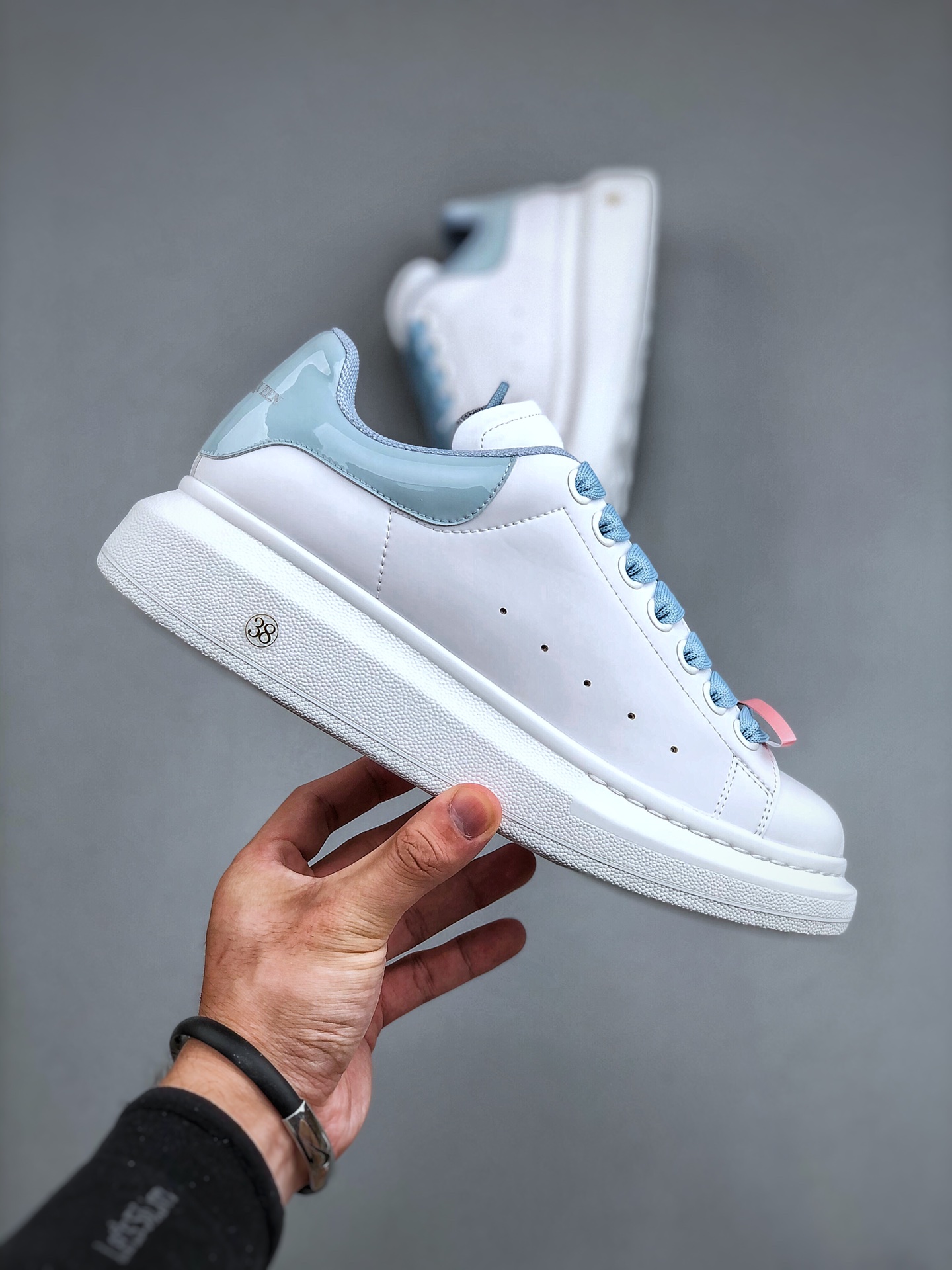 Alexander McQueen Smooth Calfskin Low-Top Casual Fashion Sneaker – Unisex, Sky Blue