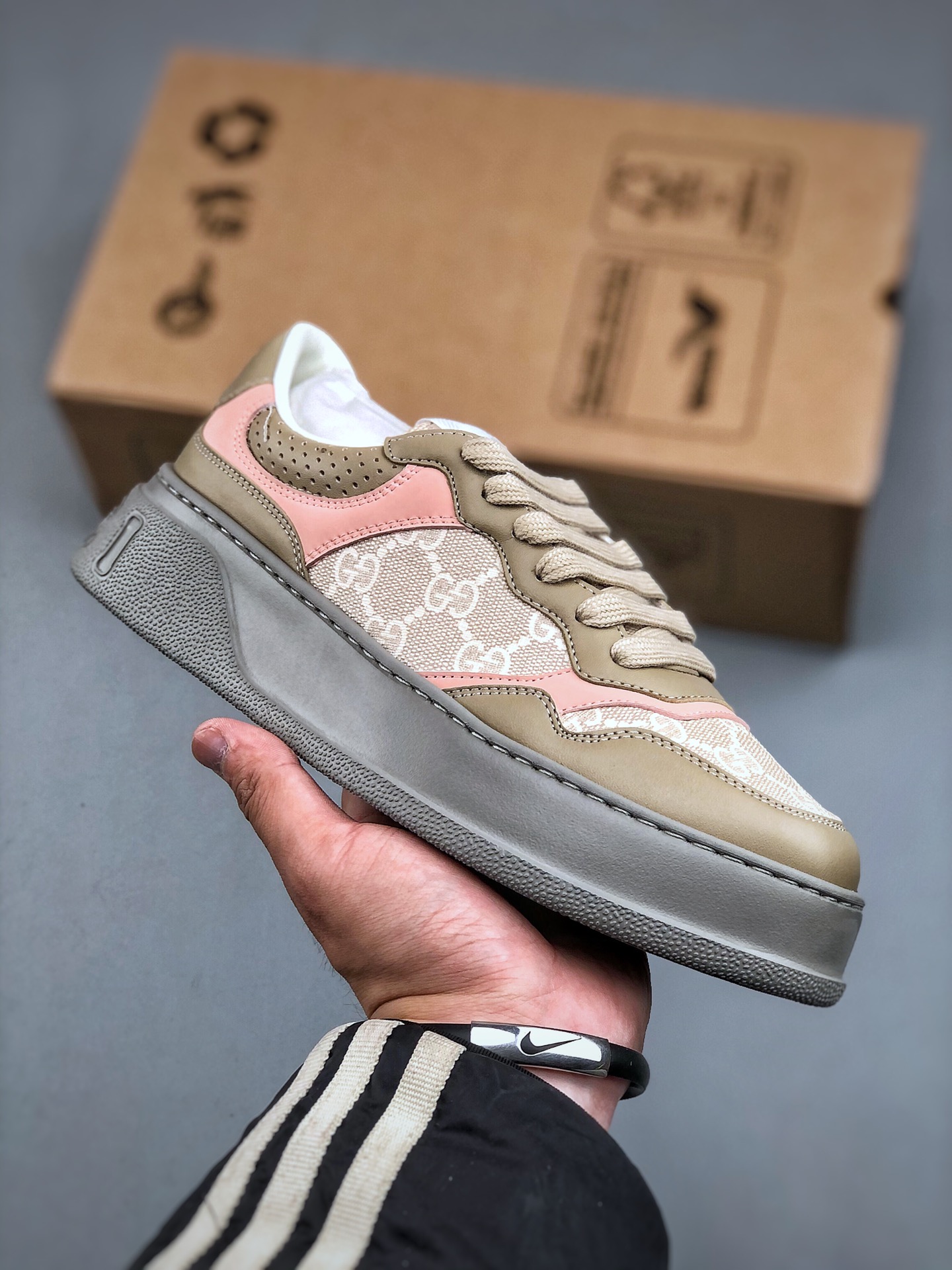 Gucci Women’s GG Supreme Leather Low-Top Sneakers – Beige Pink