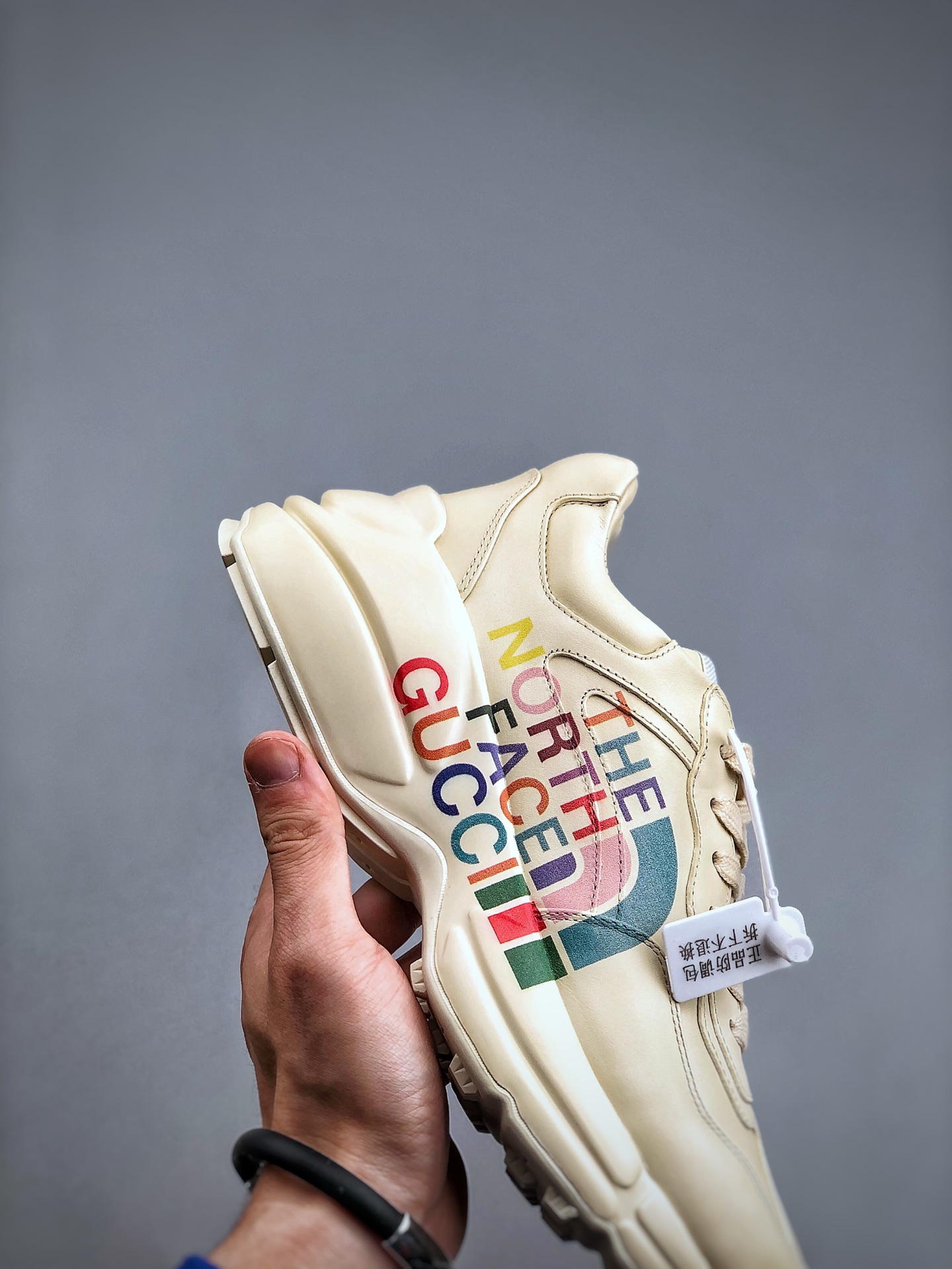 THE NORTH FACE x GUCCI Rhyton Leather Low-Top Athletic Casual Sneaker – Unisex, White