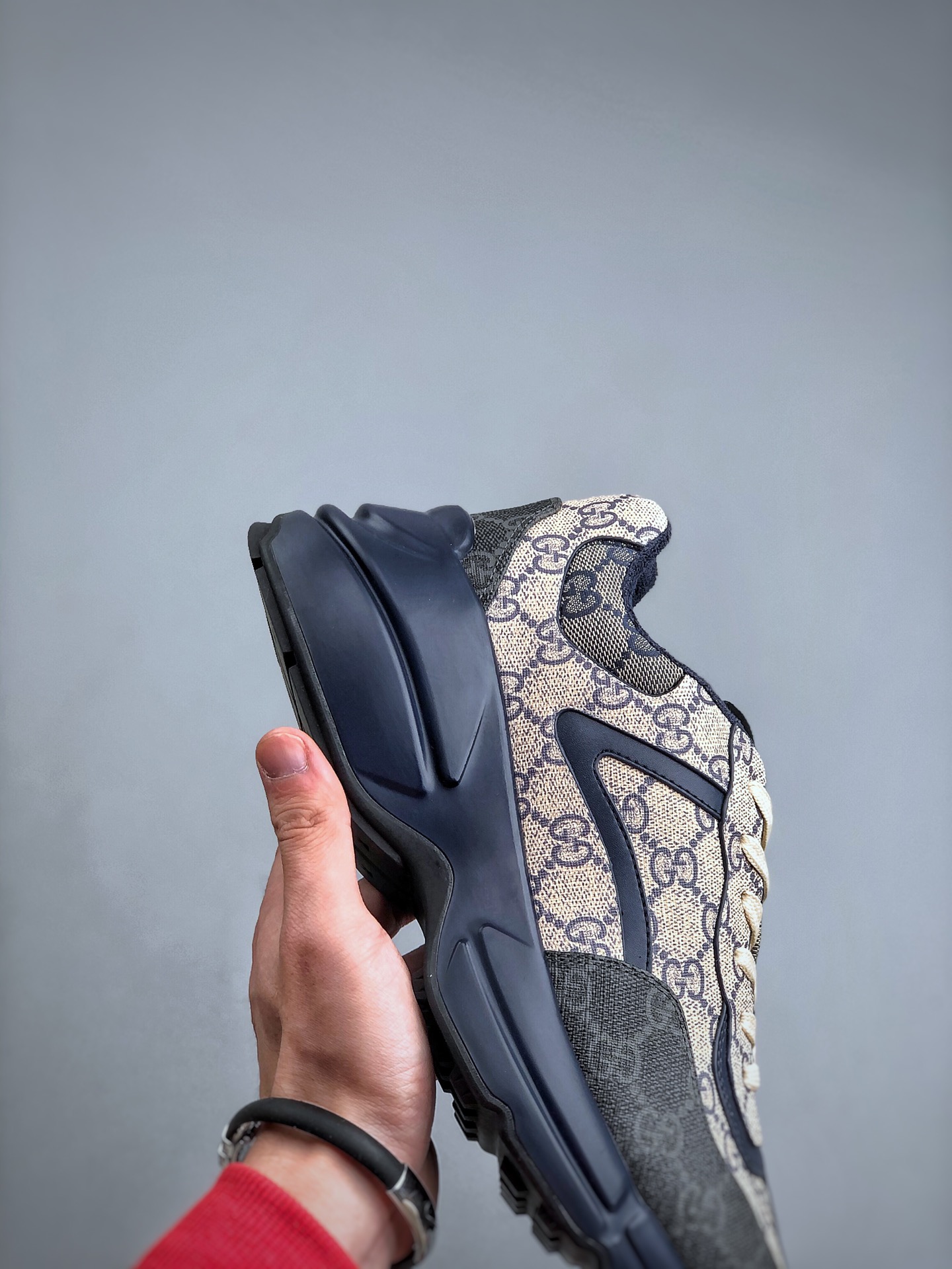 GUCCI Rhyton Fabric & Synthetic Leather Classic Durable Non-Slip Low-Top Dad Sneakers – Unisex, Off-White/Blue