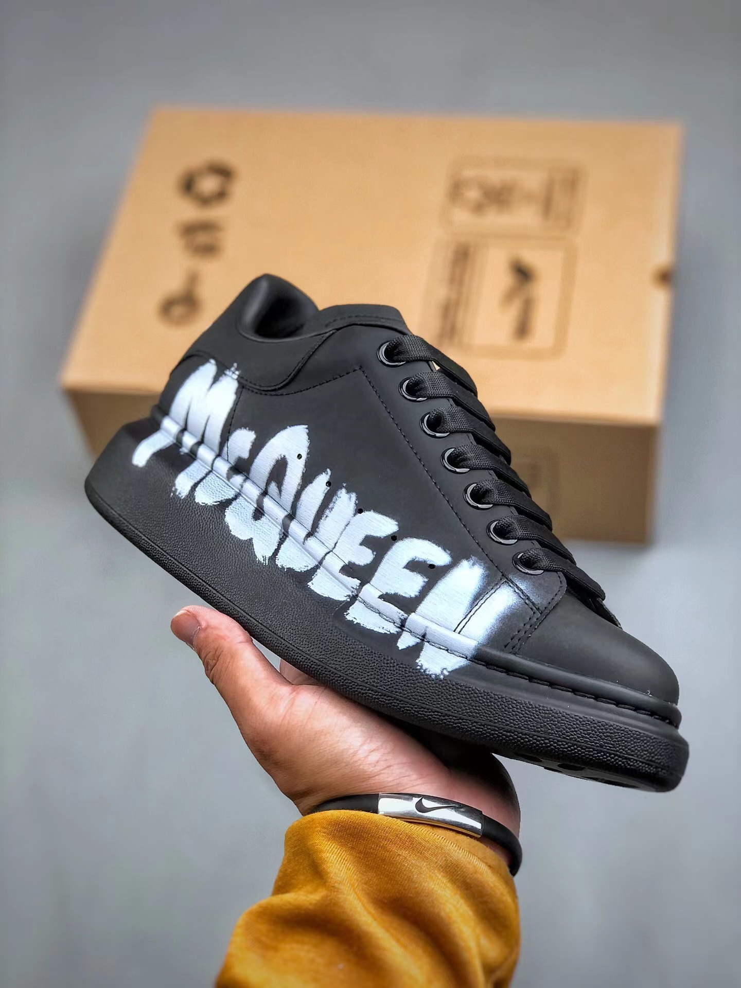 Alexander McQueen Oversized Leather Low-Top Fashion Sneaker – Unisex, Black