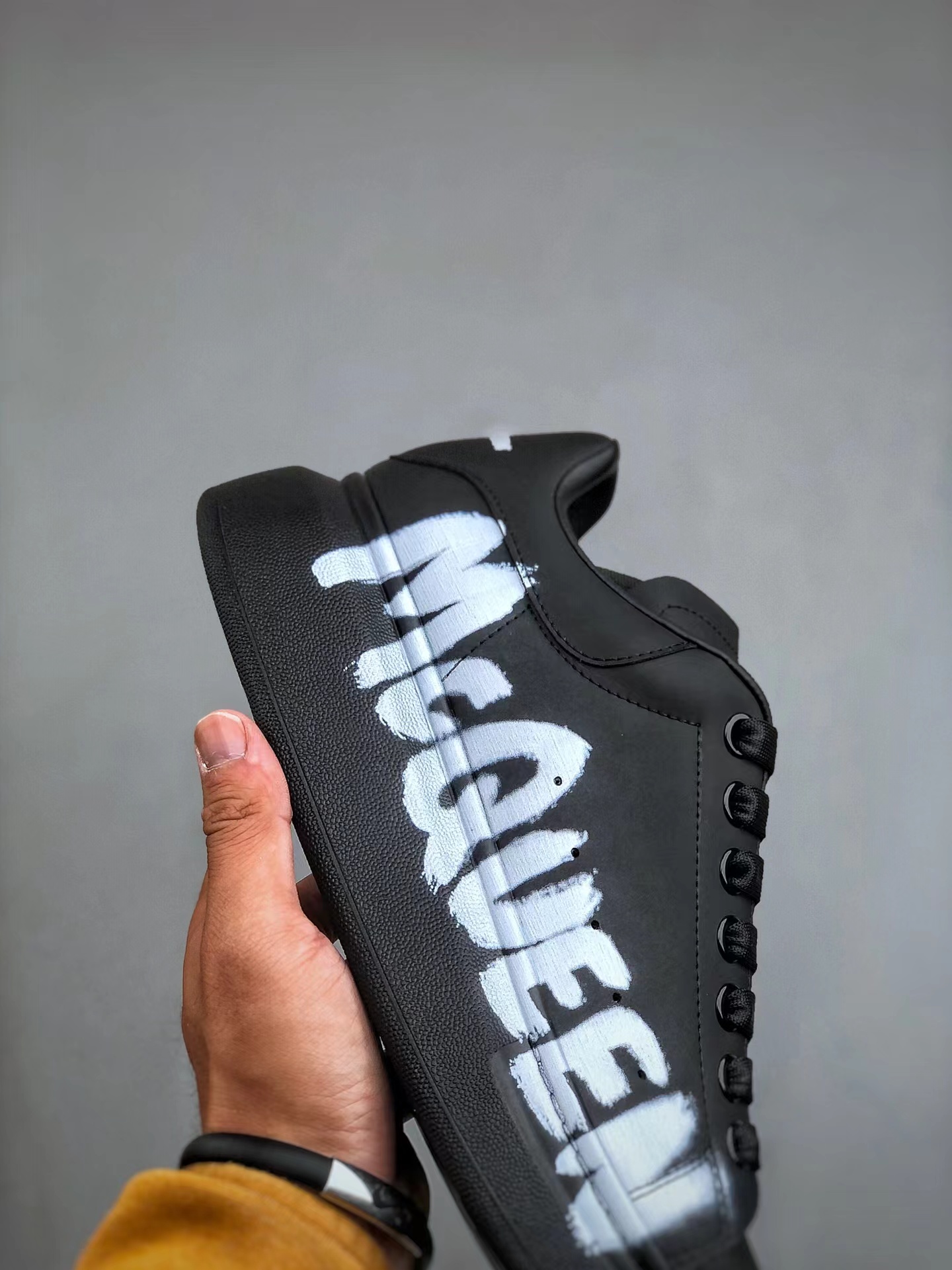 Alexander McQueen Oversized Leather Low-Top Fashion Sneaker – Unisex, Black