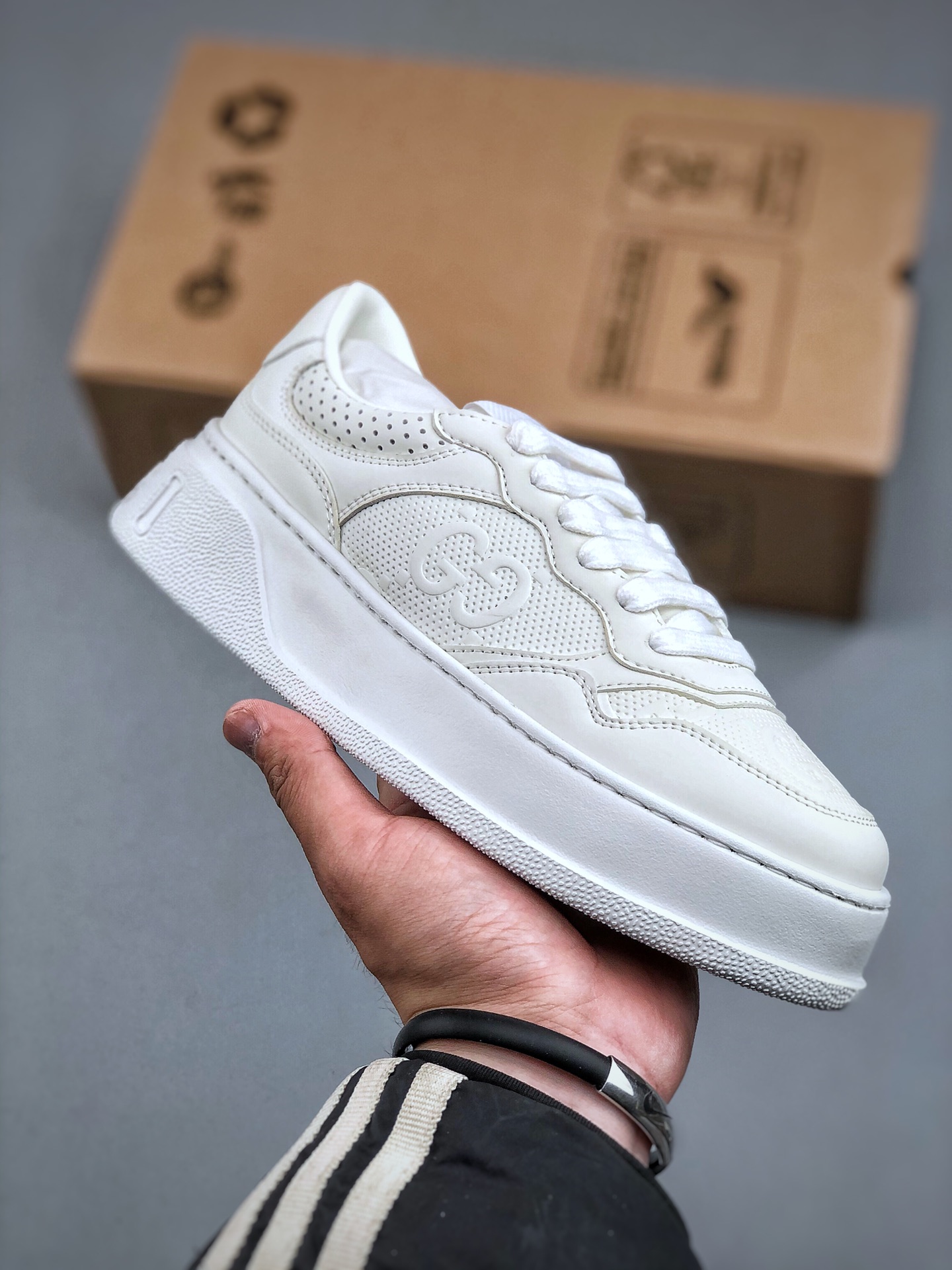 Gucci Men's GG Embossed Leather Sneakers – White Low-Top Casual Shoes