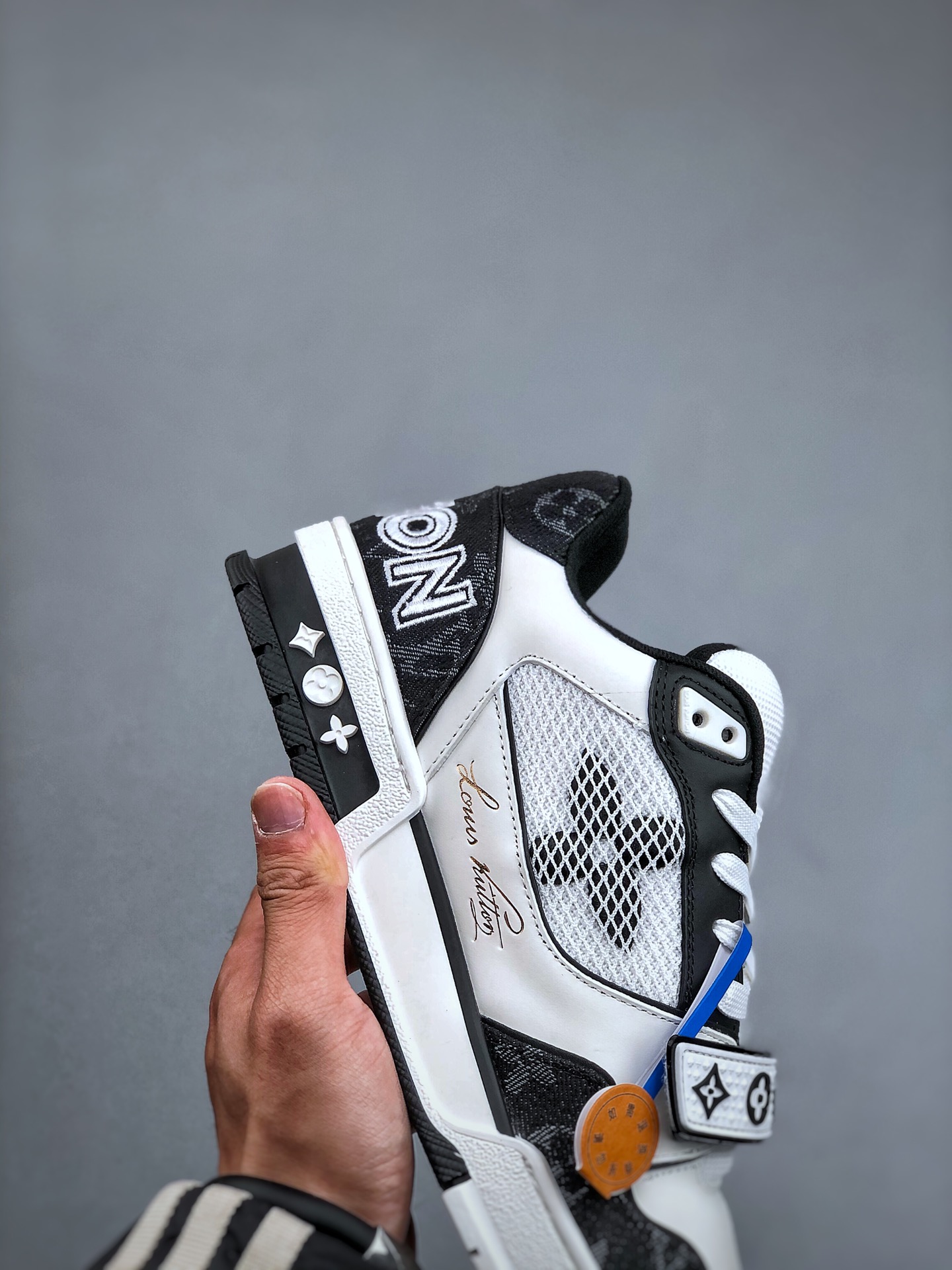 LOUIS VUITTON Trainer Leather Classic Print Mid-Top Fashion Sneaker – Women’s, Black & White