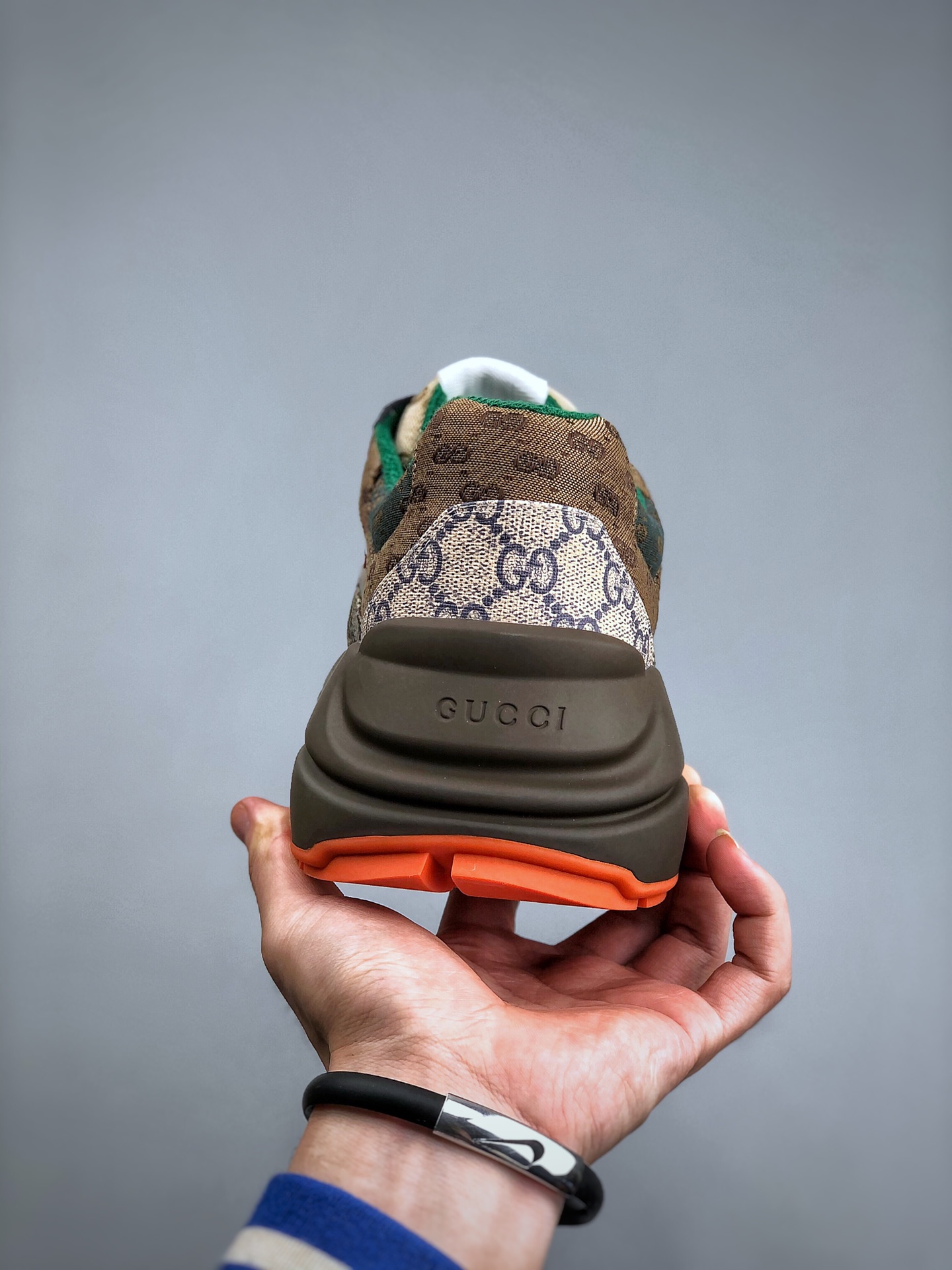 GUCCI Rhyton Fabric Double G Trendy Print Low-Top Dad Sneakers – Unisex, Red