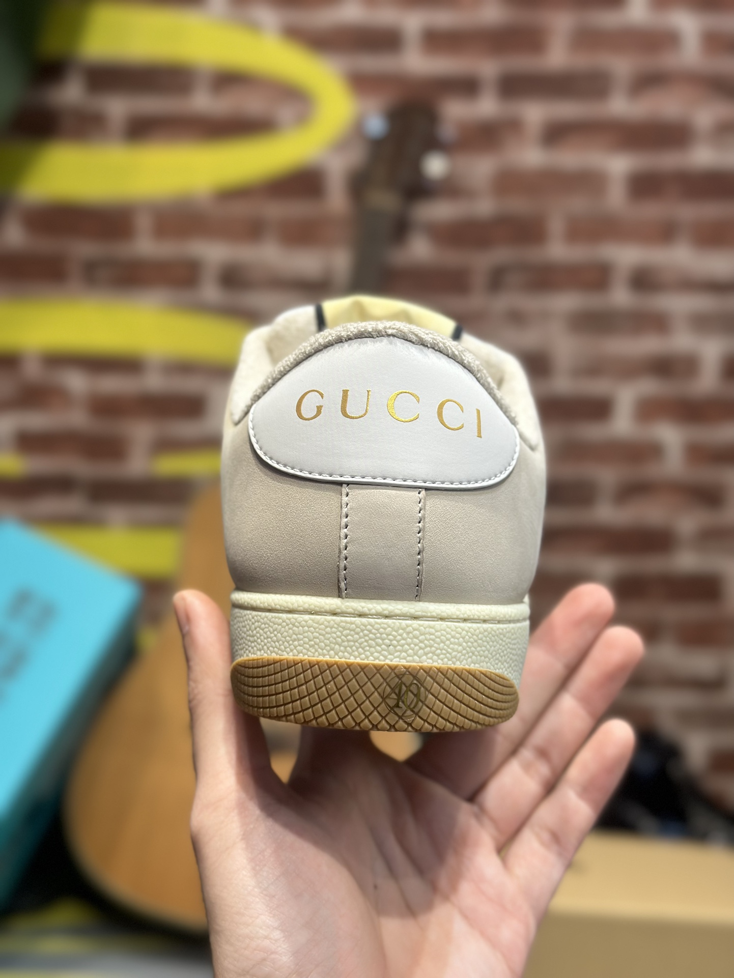 GUCCI Screener Distressed Leather Lace-Up Low-Top Sneaker – Women's Fashion, Beige