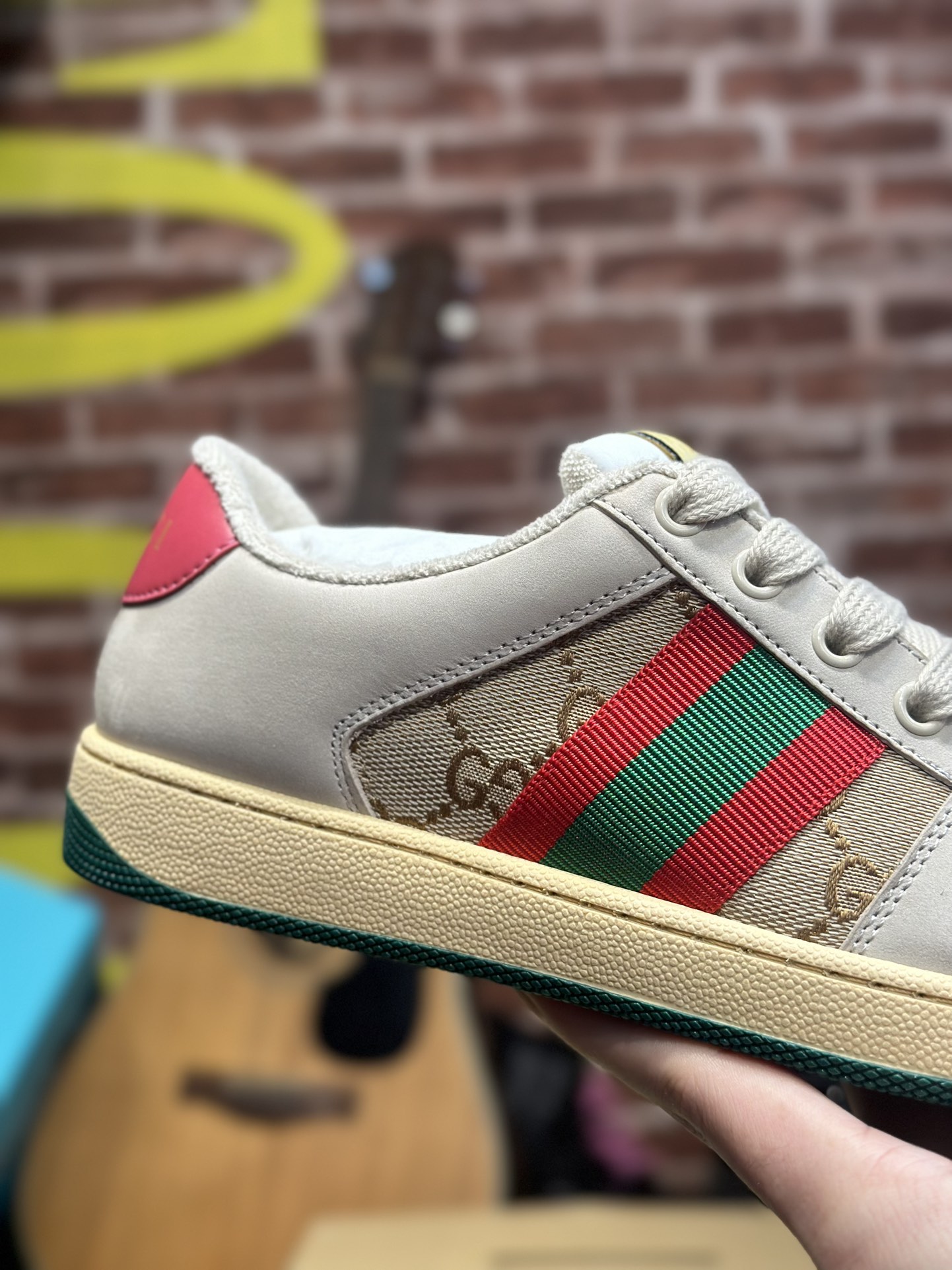 GUCCI Screener Leather Sneaker – Distressed Effect Fashion Shoe for Women, Ebony