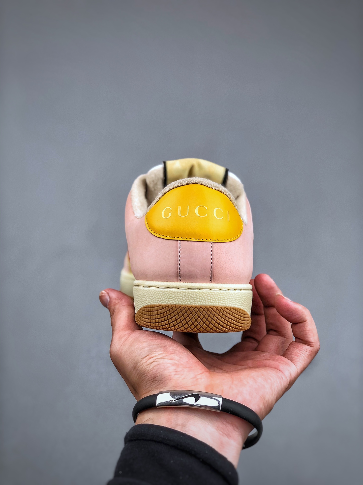 GUCCI Screener Low-Top Lace-Up Fashion Sneaker for Women – Pink/Yellow/Brown