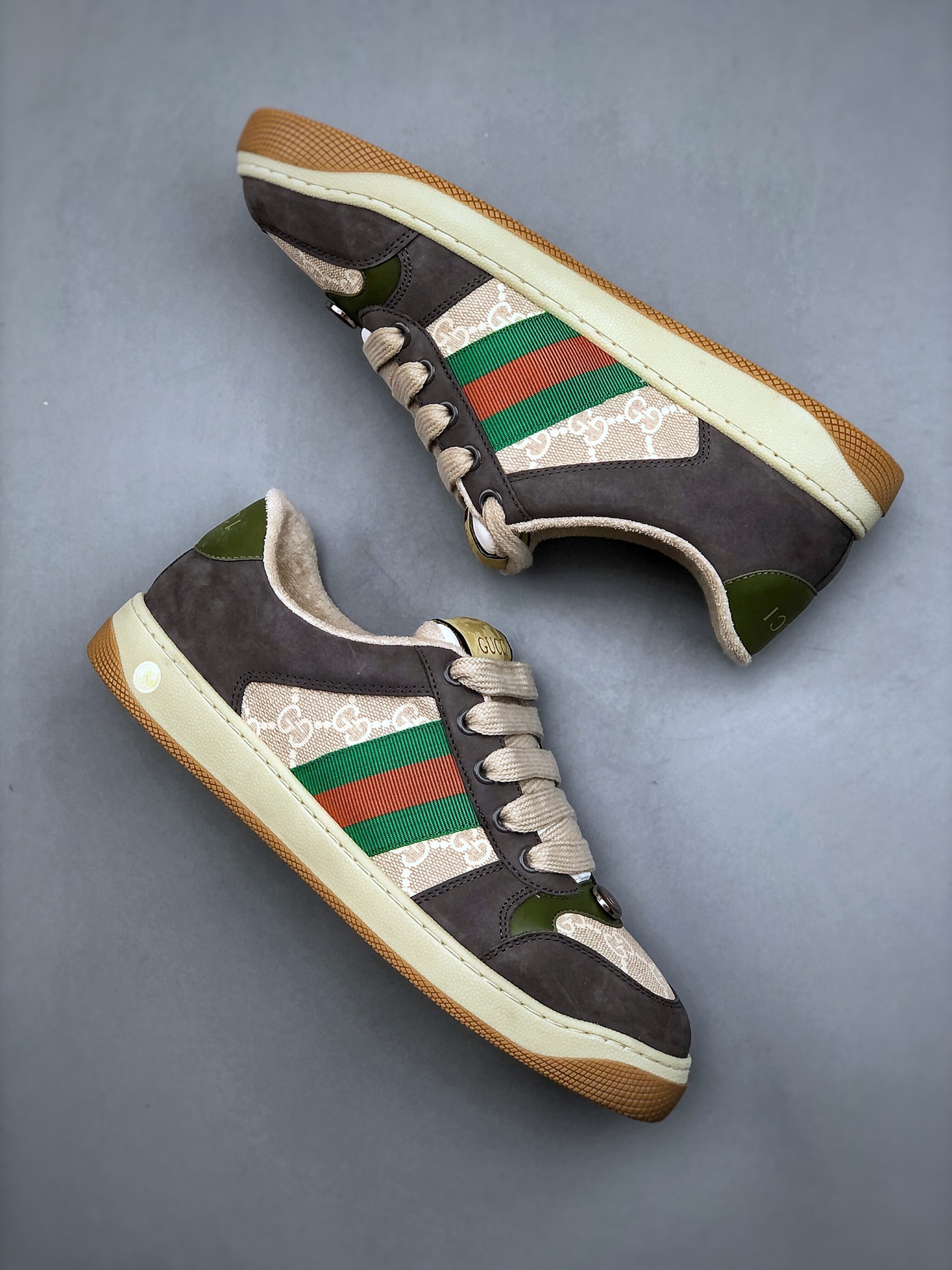 GUCCI Screener GG Monogram & Web Stripe Low-Top Fashion Sneaker – Grey (Unisex)