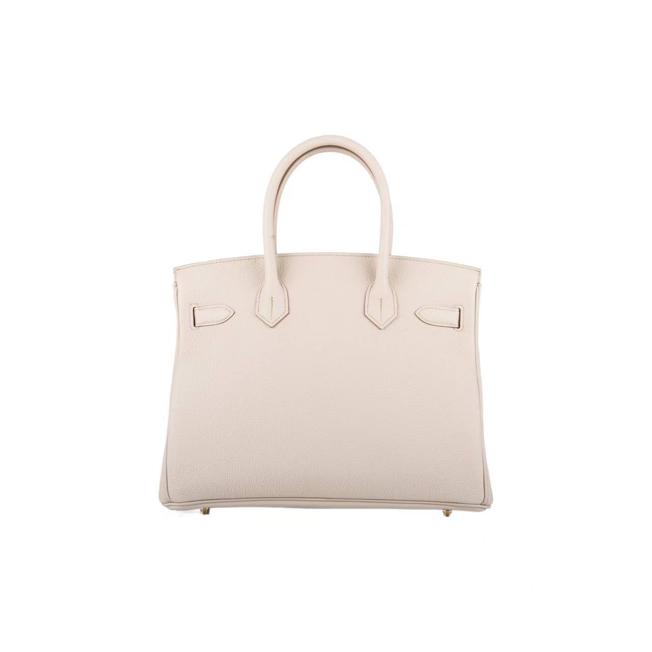 Hermès Birkin 30 Togo Leather Handbag with Gold Hardware – Women’s, 8L Beton (Glacier White)