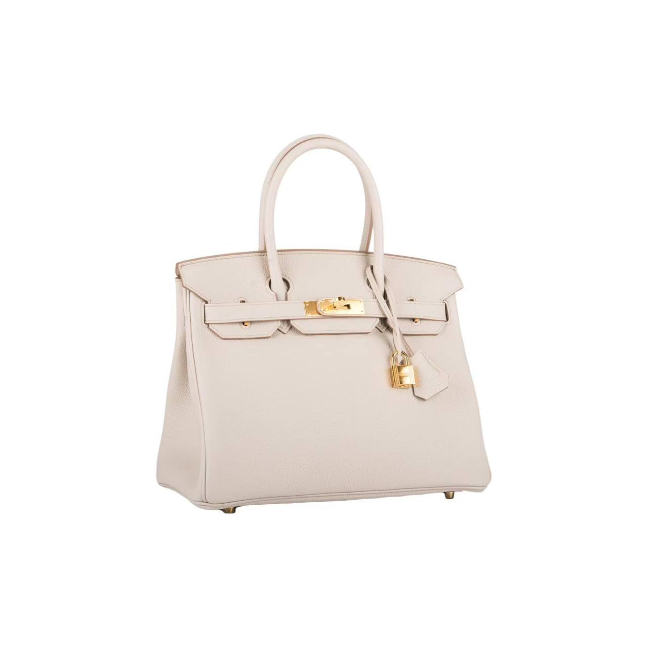 Hermès Birkin 30 Togo Leather Handbag with Gold Hardware – Women’s, 8L Beton (Glacier White)