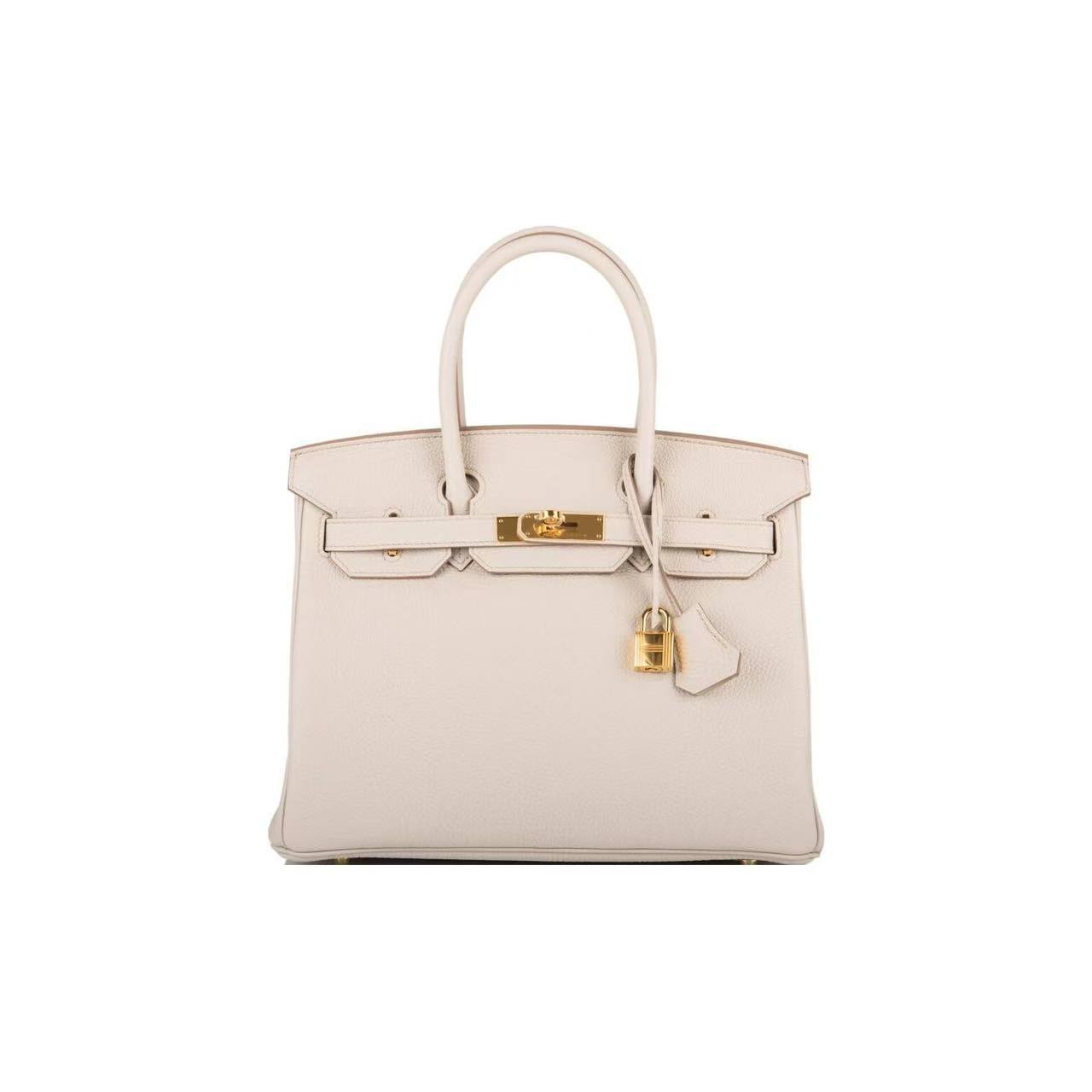 Hermès Birkin 30 Togo Leather Handbag with Gold Hardware – Women’s, 8L Beton (Glacier White)