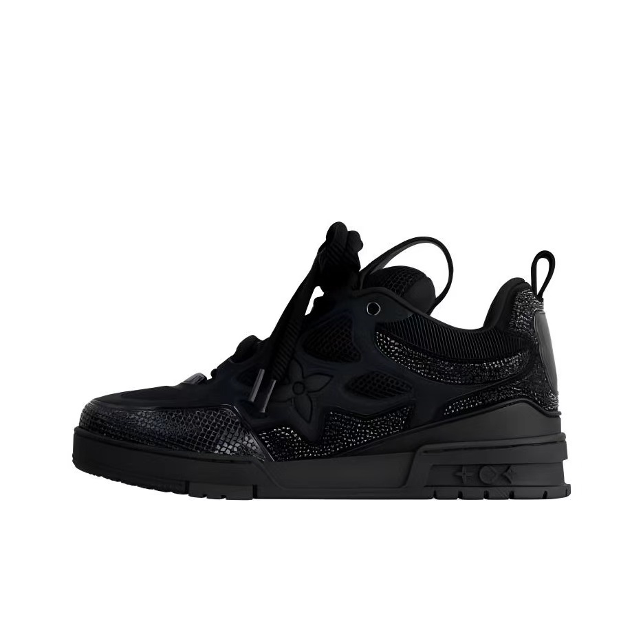 LOUIS VUITTON Men’s Skate Sneaker – Black, Round-Toe Lace-Up, Low-Top Design