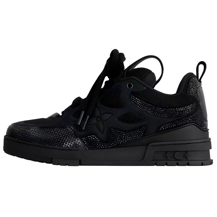 LOUIS VUITTON Men’s Skate Sneaker – Black, Round-Toe Lace-Up, Low-Top Design