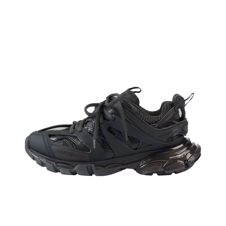Balenciaga Track 1.0 “Black Knight” Leather Dad Sneakers – Men's Low-Top Runner in Triple Black