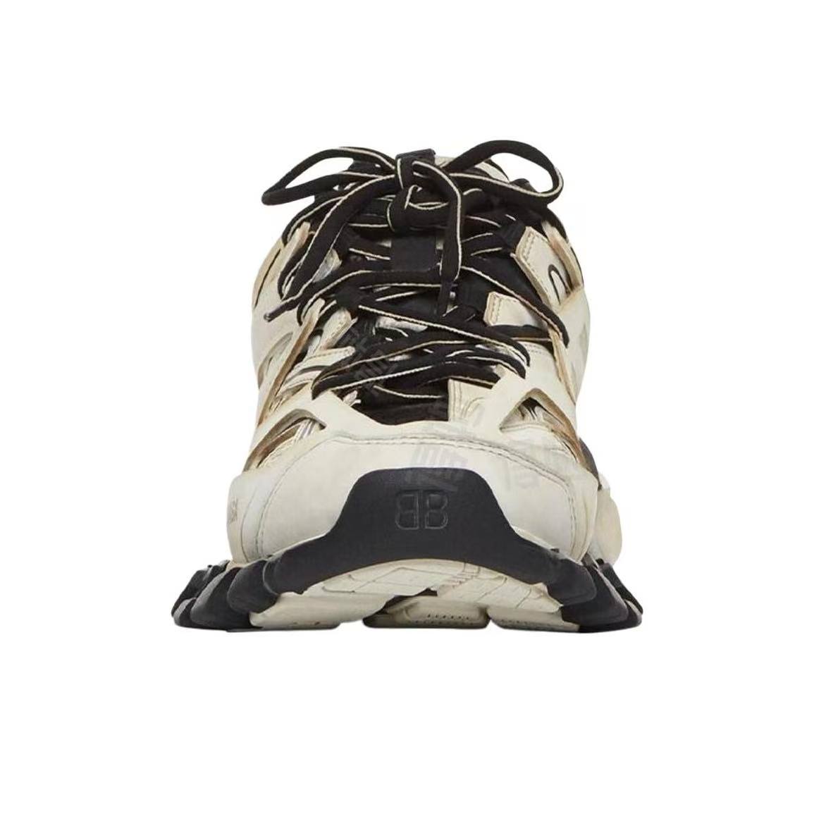 Balenciaga Track Distressed Low-Top Dad Sneakers – Women's, Cream White & Black