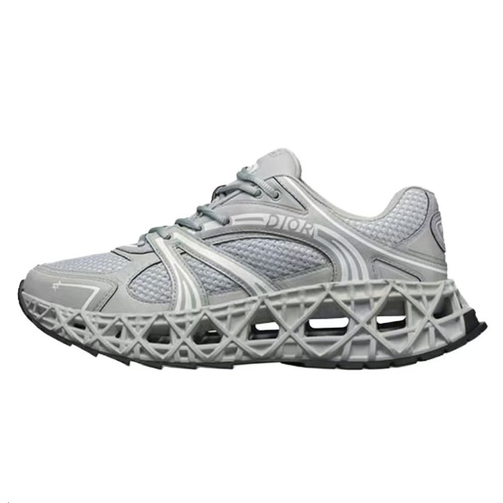 DIOR B35 NXXT Mesh Cut-Out Cannage Sole Round-Toe Lace-Up Low-Top Casual Sneakers – Men’s, Grey