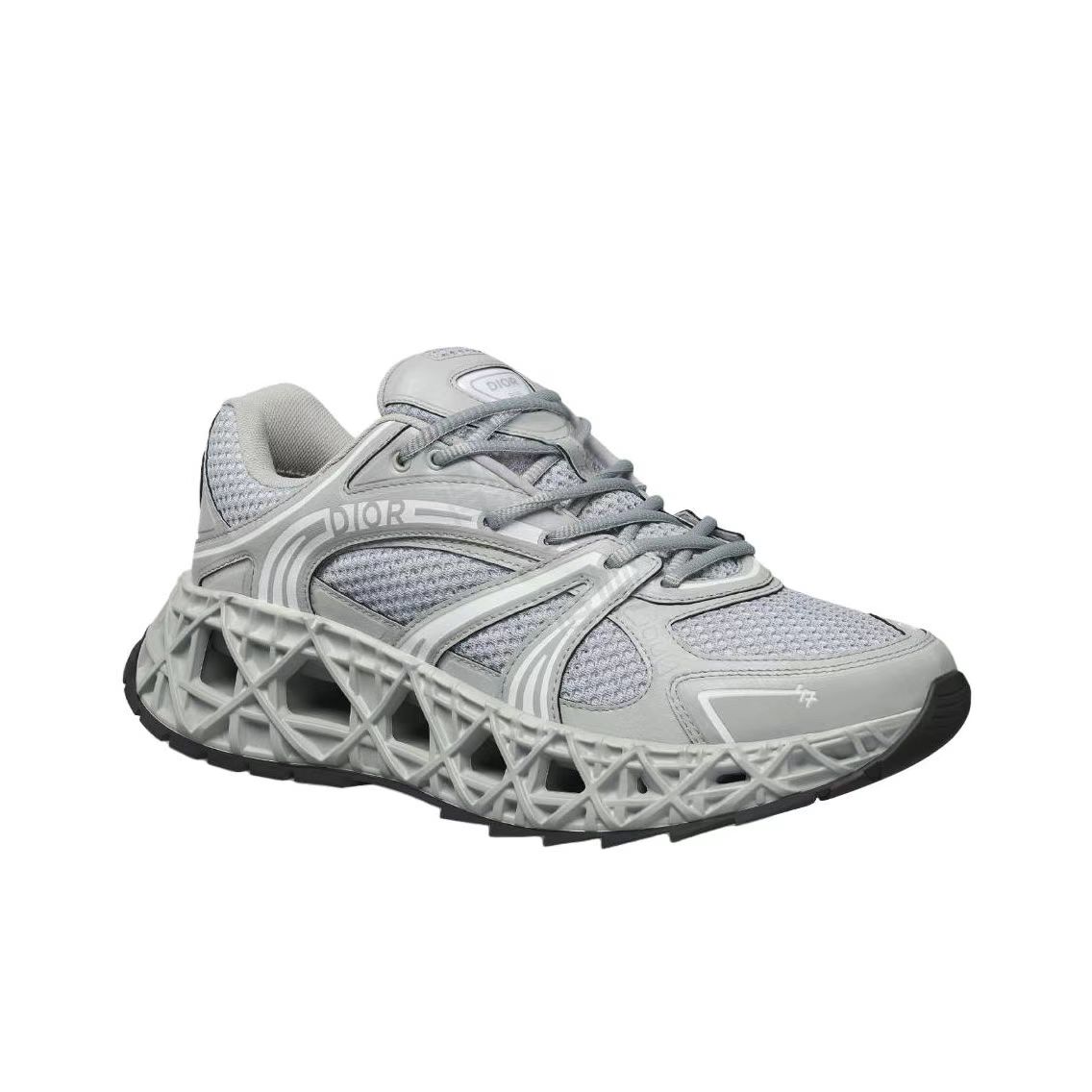 DIOR B35 NXXT Mesh Cut-Out Cannage Sole Round-Toe Lace-Up Low-Top Casual Sneakers – Men’s, Grey