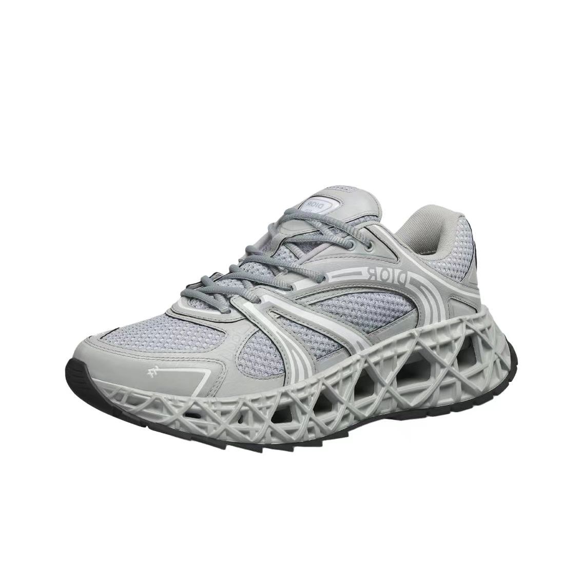 DIOR B35 NXXT Mesh Cut-Out Cannage Sole Round-Toe Lace-Up Low-Top Casual Sneakers – Men’s, Grey
