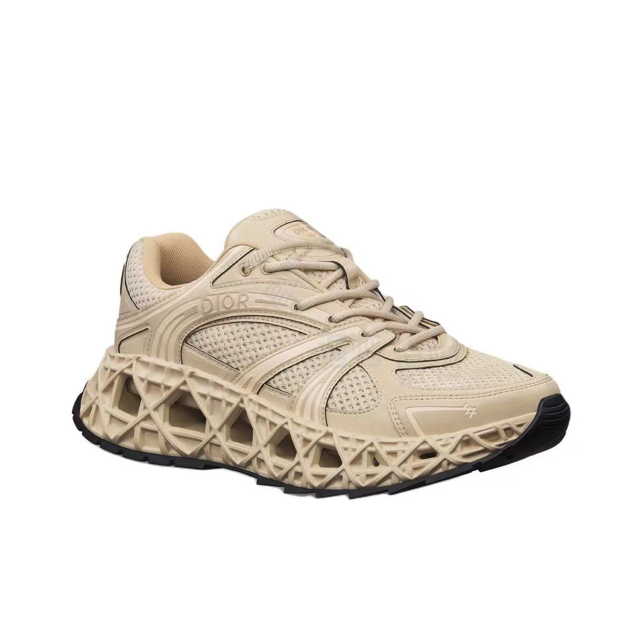 DIOR B35 NXXT Mesh Cut-Out Cannage Round-Toe Lace-Up Low-Top Casual Sneakers – Unisex, Beige