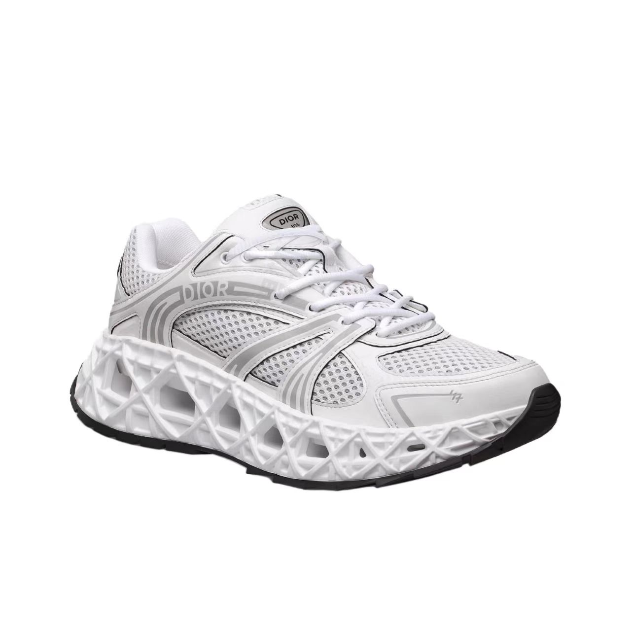 DIOR B35 NXXT Mesh Cannage Cut-Out Sole Round-Toe Lace-Up Low-Top Casual Sneakers – Unisex, White