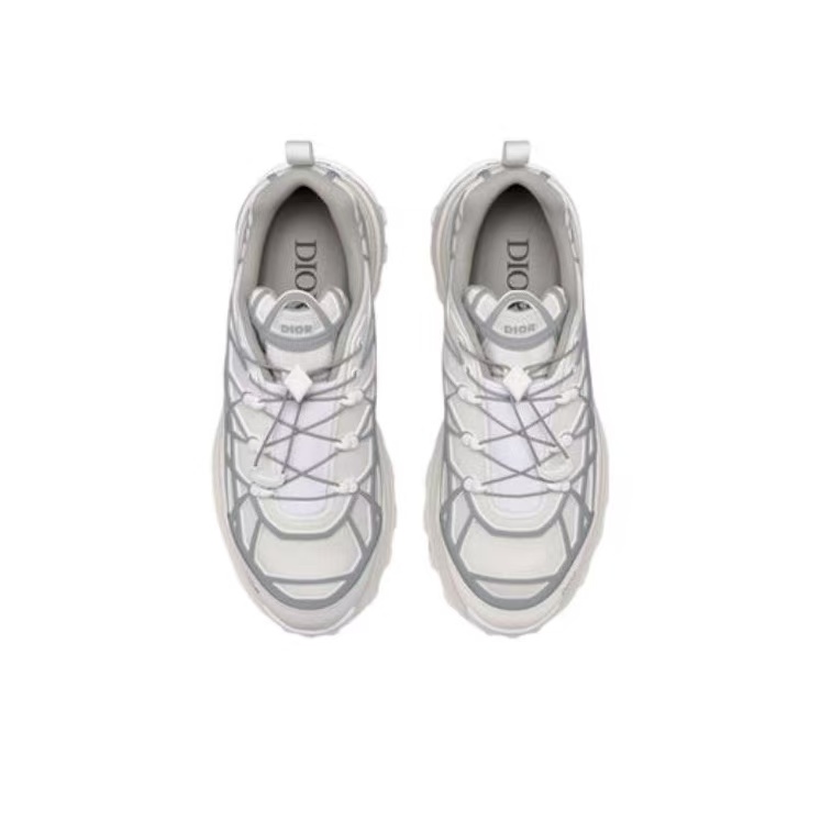 DIOR B31 Unisex Sneakers – White | Mesh Upper, Cannage Pattern, Lace-Up Round-Toe Low-Top