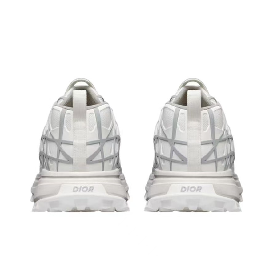 DIOR B31 Unisex Sneakers – White | Mesh Upper, Cannage Pattern, Lace-Up Round-Toe Low-Top