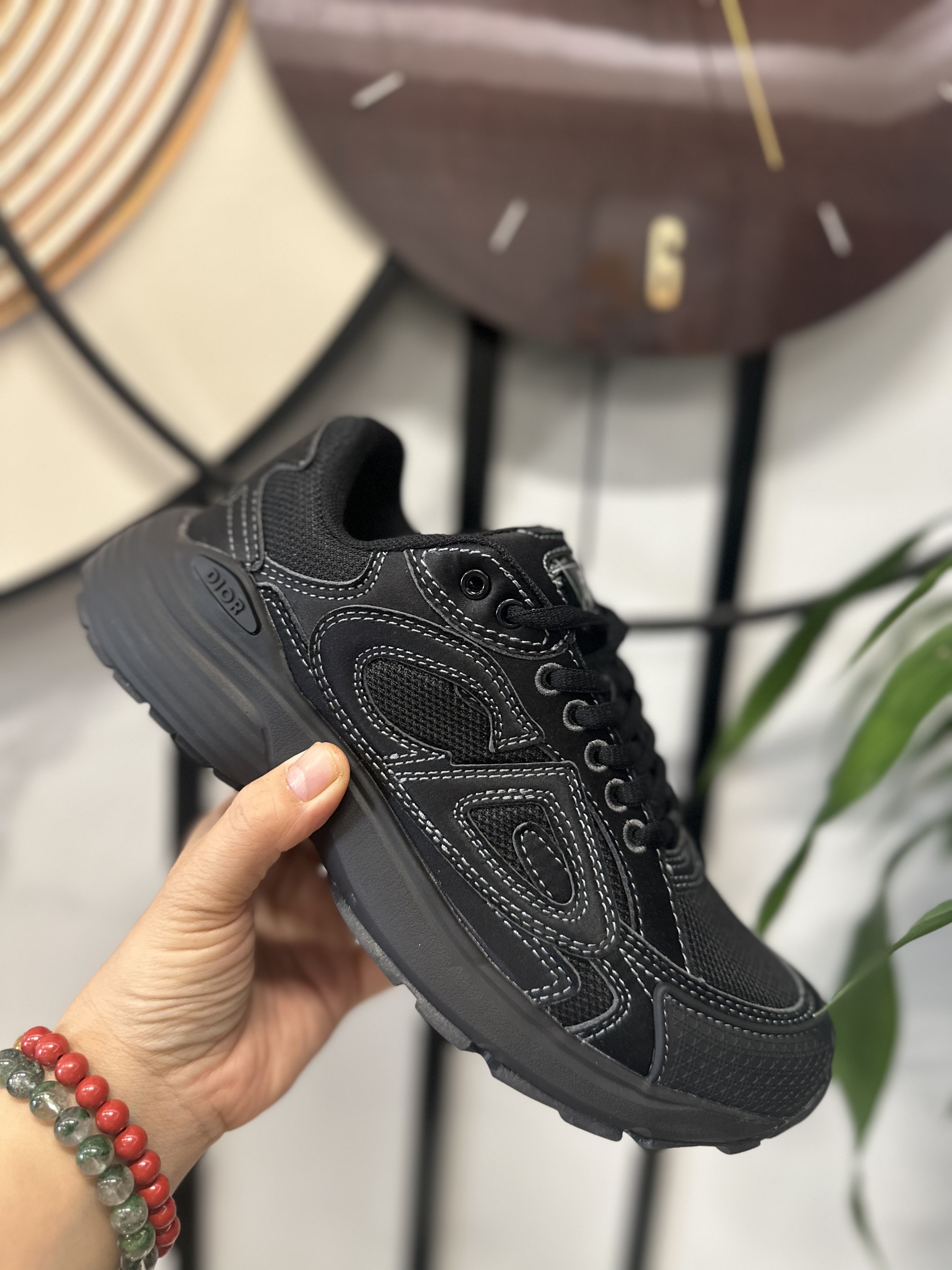 STONE ISLAND x DIOR B30 CD Low-Top Sneaker – Men's Casual Shoe, Black with White Stitching