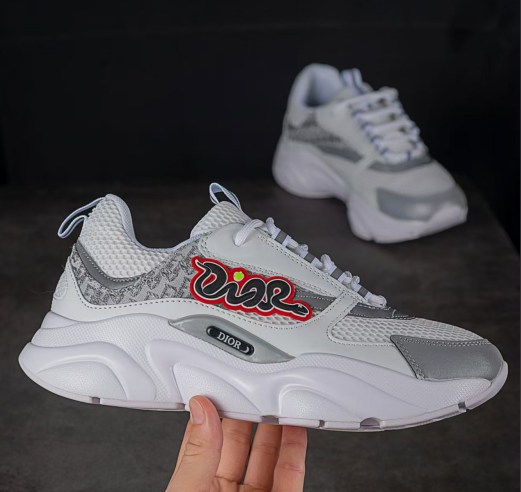 Dior B22 Graffiti Logo Sneaker – White & Silver