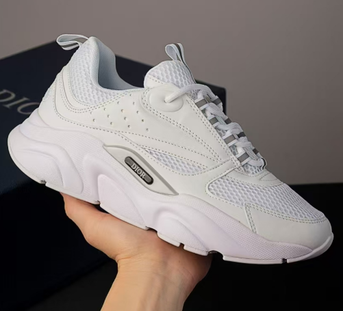 DIOR B22 Men’s Sneakers – All White | Leather & Textile, Cushioned, Durable Outsole