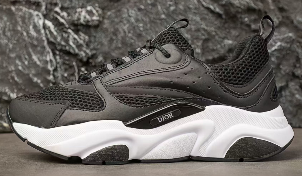 DIOR B22 Men’s Sneakers – Black & White | Leather & Textile, Cushioned, Durable Outsole