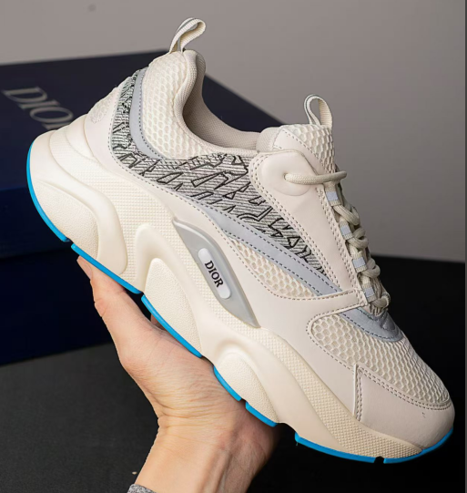 DIOR B22 Men's Sneakers – Black Mesh & Leather with Silver Accents | Chunky Low-Top Trainer