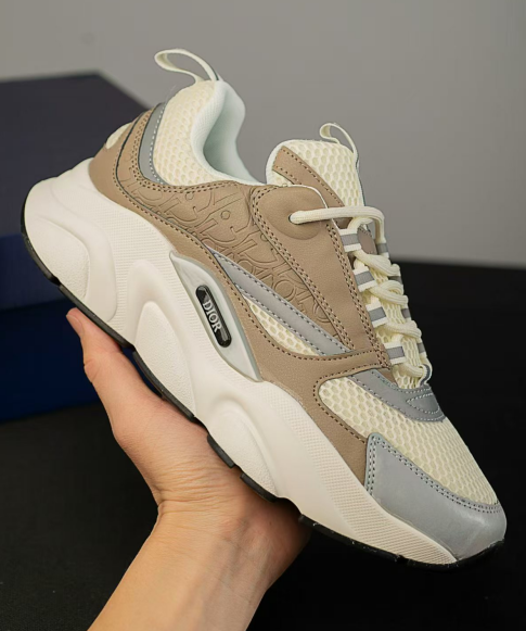 DIOR B22 Men’s Sneakers – Khaki | Leather & Mesh, Cushioned Sole, Durable Grip
