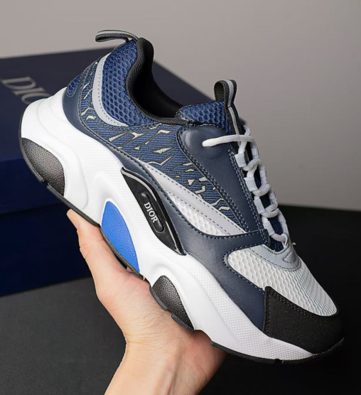 DIOR B22 Men's Sneakers – Blue & White Mesh with Leather Panels | Chunky Low-Top Trainer