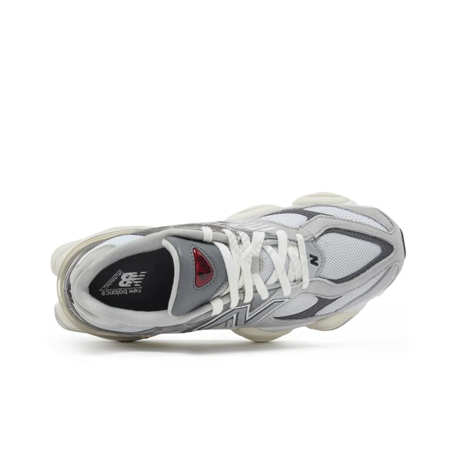 New Balance 9060 Unisex Sneakers – Gray/White/Red – Wide Fit – Low-Top Urban Running & Casual Commuter Shoes