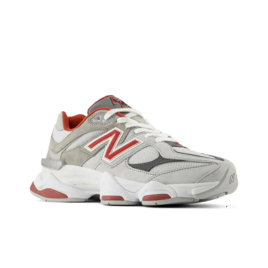 New Balance 9060 Unisex Sneakers – Gray/Red – Wide Fit – Low-Top Urban Running & Casual Commuter Shoes