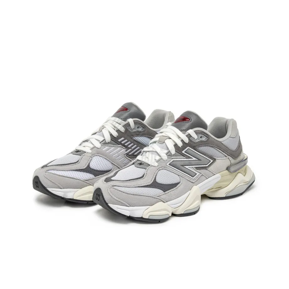 New Balance 9060 Unisex Sneakers – Gray/White/Red – Wide Fit – Low-Top Urban Running & Casual Commuter Shoes