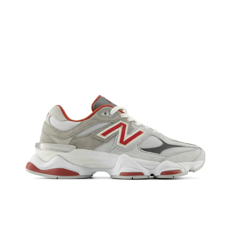 New Balance 9060 Unisex Sneakers – Gray/Red – Wide Fit – Low-Top Urban Running & Casual Commuter Shoes