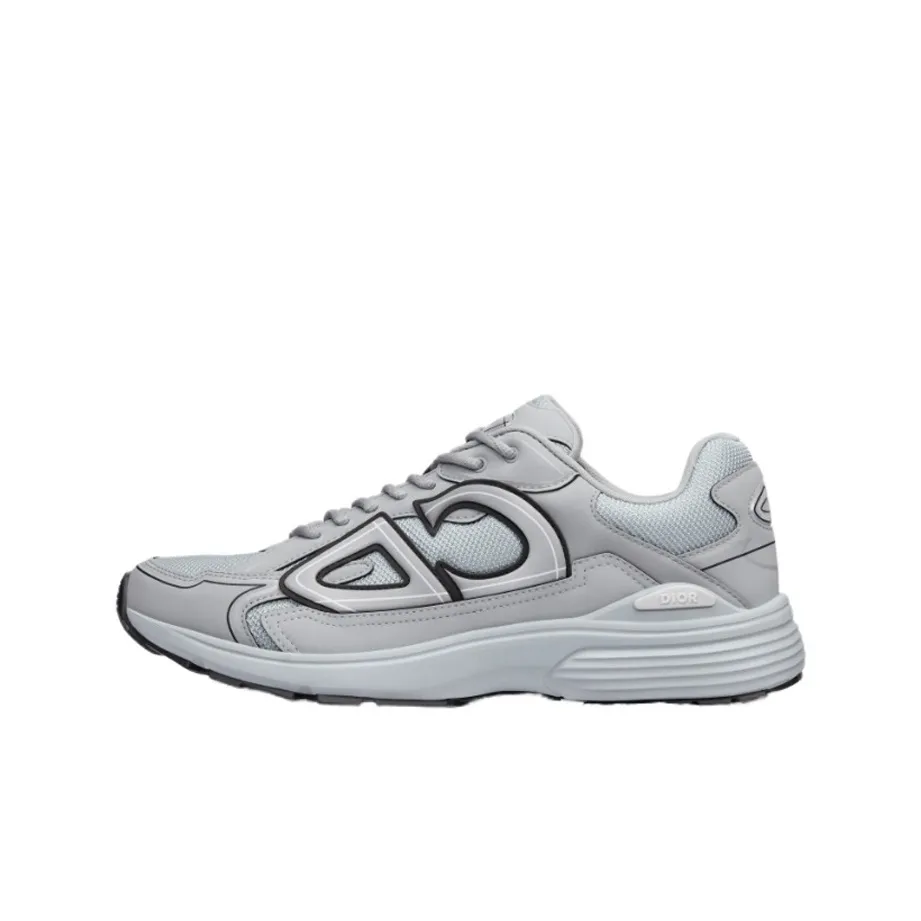 DIOR B30 Mesh Round-Toe Lace-Up Low-Top Casual Sneaker with Side Letter Logo for Men – Grey and White