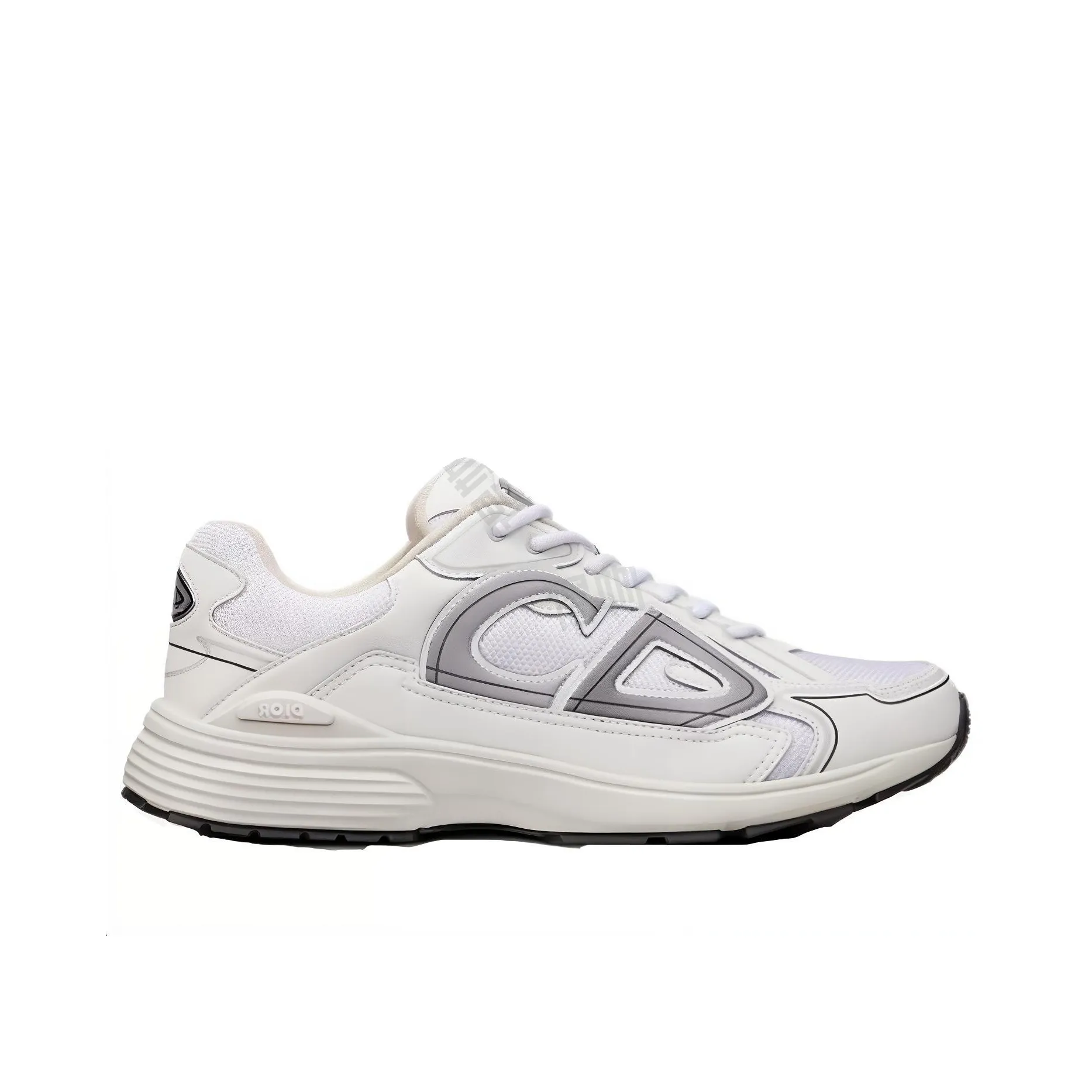 DIOR B30 Mesh Round-Toe Lace-Up Low-Top Casual Sneaker with Side Letter Logo for Men – White