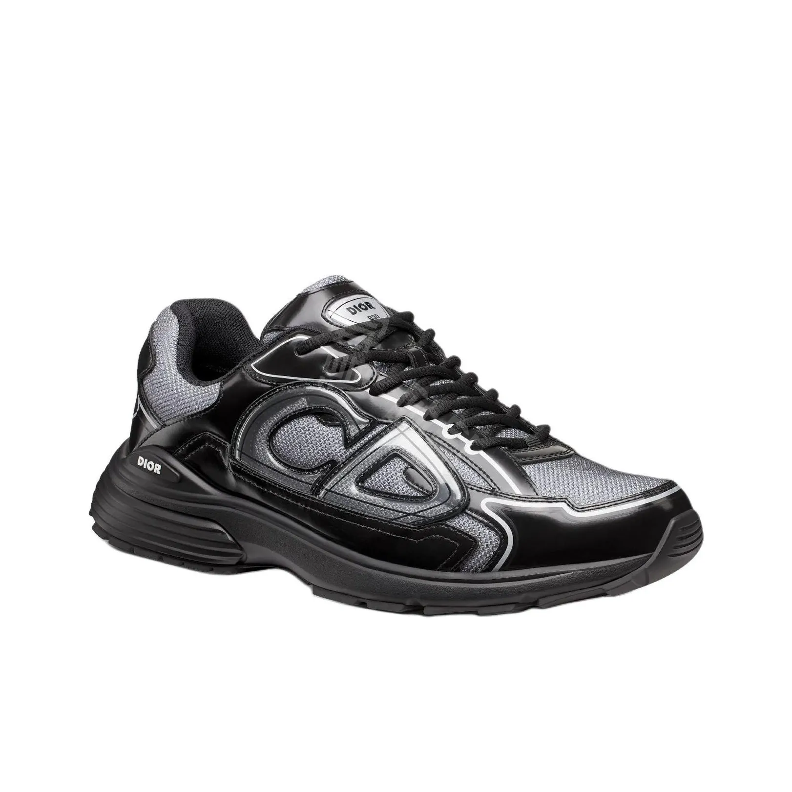 DIOR B30 CD Round-Toe Lace-Up Low-Top Casual Sneaker for Men – Black & Grey