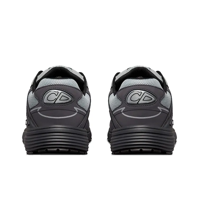 DIOR B30 Mesh Round-Toe Lace-Up Low-Top Casual Sneaker with Side Letter Logo for Men – Black & Grey