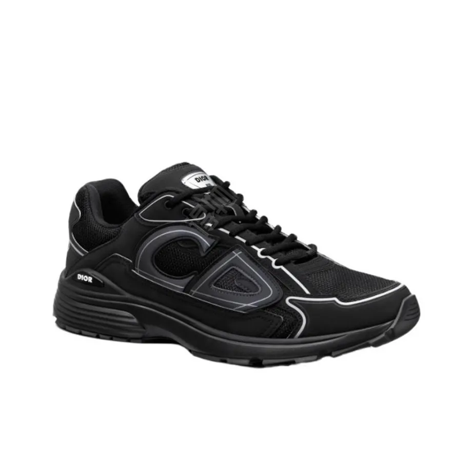 DIOR B30 Mesh Round-Toe Lace-Up Low-Top Casual Sneaker with Side Letter Logo for Men – Black