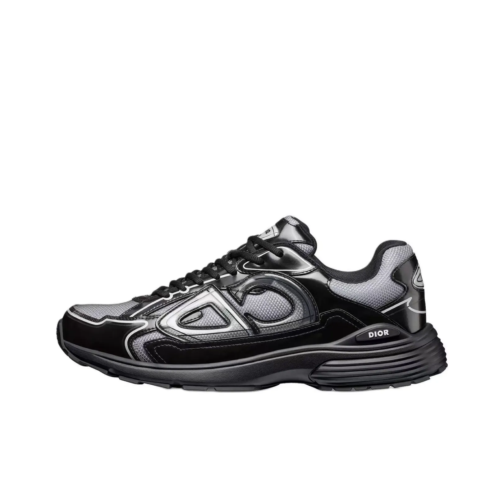 DIOR B30 CD Round-Toe Lace-Up Low-Top Casual Sneaker for Men – Black & Grey
