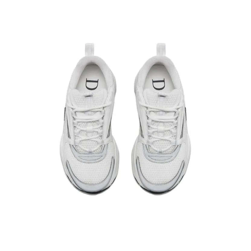 DIOR B22 Leather & Textile Shock-Absorbing Non-Slip Wear-Resistant Casual Sneakers for Men – White Silver