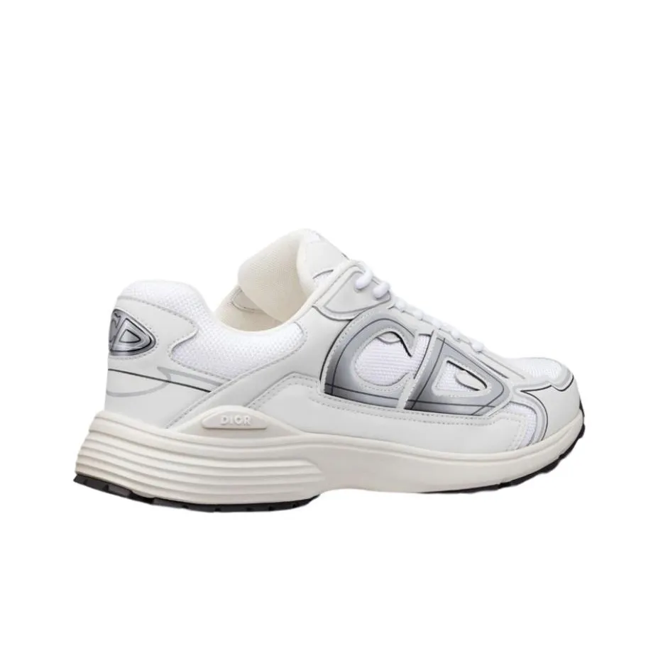 DIOR B30 Mesh Round-Toe Lace-Up Low-Top Casual Sneaker with Side Letter Logo for Men – White