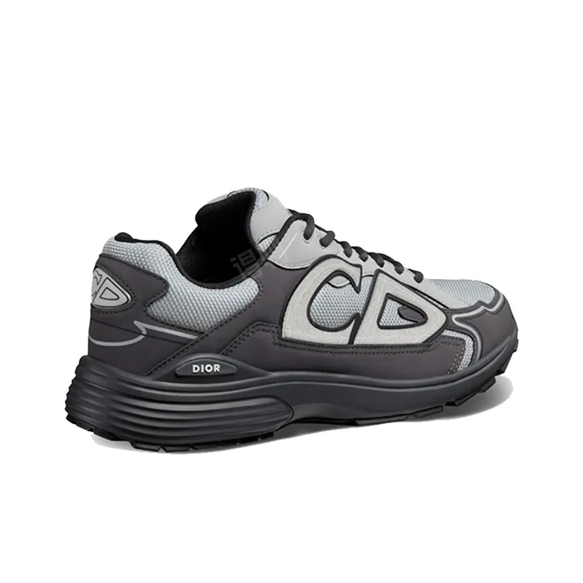 DIOR B30 Mesh Round-Toe Lace-Up Low-Top Casual Sneaker with Side Letter Logo for Men – Black & Grey